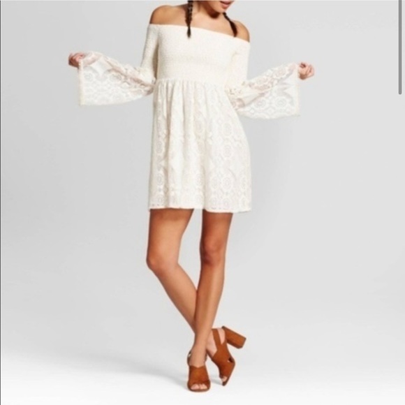 Long-Sleeve Lace Off-the-Shoulder Dress - Picture 5 of 6